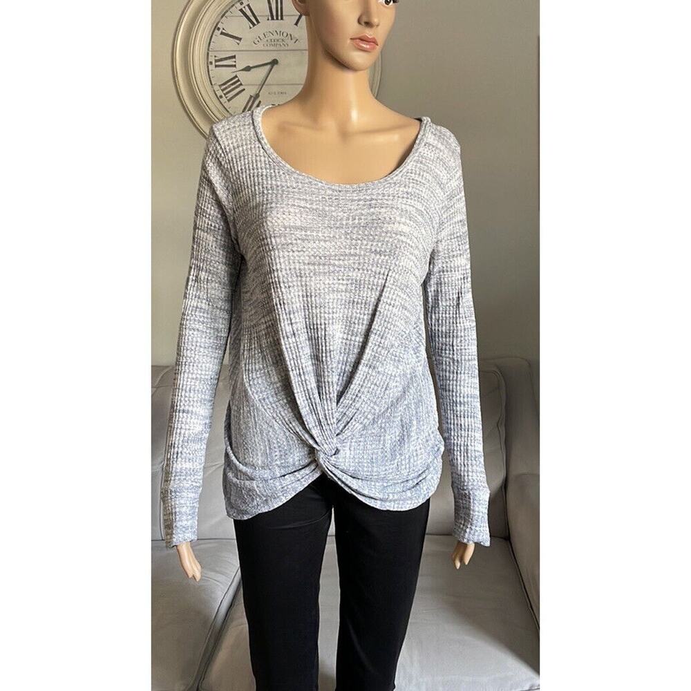 Lazy Sundays Womens S Waffle Knit Top Gray Twist Front Long Sleeve lagenlook